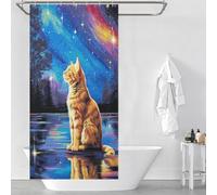 RRTYVFD - Cortina de ducha con estampado "Reflejo de un gato bajo la noche estrellada", de poliéster antimoho, para niños, mujeres y hombres, 90 x 180 cm (35,43 x 70,87 pulgadas).