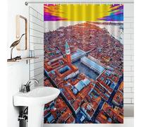 RRTYVFD Cortina de ducha cuadrada de Venecia desde arriba con vista aérea de San Marcos, tela antimoho, cortinas de baño de poliéster para ducha para niños, mujeres y hombres, 119 x 180 cm