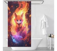 RRTYVFD - Cortina de ducha de poliéster 100% resistente al moho, diseño de bebé zorro de nueve colas Kurama, con ganchos, para bañera y cabina de ducha, 90 x 180 cm (35,43 x 70,87 pulgadas).