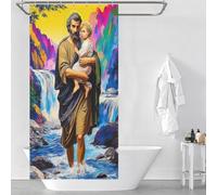 RRTYVFD Cortina de ducha de San José con niño en un paisaje vibrante, impermeable, tela de poliéster impermeable, repelente al agua, para remolque de viaje, 90 x 180 cm