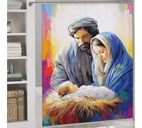 RRTYVFD Cortina de ducha de tela de poliéster 100 % resistente al moho, con ganchos, 177 x 180 cm, diseño de belén navideño, 3 unidades