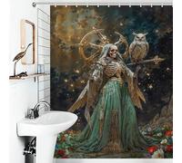 RRTYVFD Cortina de ducha "Diosa de Lo Inevitable Santisima Muerte" - Impermeable, resistente al moho, secado rápido, resistente al moho, resistente al moho, con ganchos, 143 x 180 cm