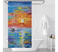 RRTYVFD Cortina de ducha efecto atardecer sobre el mar, con ganchos, de tela suave e impermeable, ideal para hoteles y baños, 90 x 180 cm (35,43 x 70,87 pulgadas).