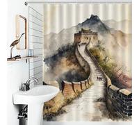 RRTYVFD Cortina de ducha "Gran Muralla de China" Antimoho con ganchos, de poliéster impermeable y repelente al agua, ideal para caravana (53,54 x 70,87 pulgadas).