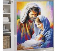 RRTYVFD Cortina de ducha impermeable con diseño de belén navideño, resistente al moho, poliéster grueso y duradero, incluye 12 ganchos, 177 x 180 cm