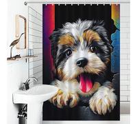 RRTYVFD - Cortina de ducha impermeable y antimoho con diseño de cachorro colorido que mira a través de la pared, 100% poliéster, para cuarto de baño, 119 x 180 cm (46,85 x 70,87 pulgadas).
