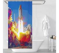 RRTYVFD Cortina de ducha "Lanzamiento de transbordador espacial: una representación vibrante" - 2, de poliéster grueso y resistente, antimoho, para cuarto de baño, 90 x 180 cm (35,43 x 70,87 pulgadas)