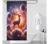 RRTYVFD Cortinas de ducha "Ciervo en la cima del mundo", antimoho, elegantes y lavables, para cuarto de baño, caravana, 90 x 180 cm (35,43 x 70,87 pulgadas)