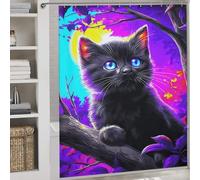 RRTYVFD Cortinas de ducha con diseño de gato negro mágico en un bosque vibrante, a prueba de moho, con ganchos, tela impermeable moderna de poliéster, repelente al agua, para bañera, ducha, 177 x 180