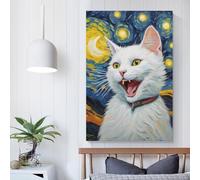 RRTYVFD Cuadro de gato blanco para dormitorio de niños y niñas, lienzo de 30 x 45 cm.