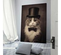 RRTYVFD Cuadro de pared vintage con diseño de gato, sombrero de copa y pajarita para sala de estar, baño, decoración, lienzo de 20 x 30 cm.