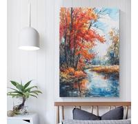 RRTYVFD Cuadros de pared con susurros de río otoñales, decoración de pared para sala de estar, listos para colgar en el baño, decoración de inodoro, lienzo grande para sala de estar, 50 x 75 cm