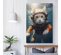 RRTYVFD Cuadros divertidos de gato buceador para dormitorio de niños y niñas, lienzo de 20 x 30 cm.