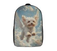 RRTYVFD - Decoración conmemorativa de gato impreso en 3D, gato ángel en vuelo, mochila escolar con bolsillos grandes para niños, mochila para niño y niña, mochila, Maltese Dog With Angel Wings Pet