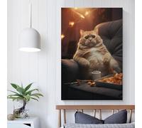 RRTYVFD Decoración de pared divertida con diseño de gato gordo y escalofriante para sala de estar, ideal para niños, niñas y niños, regalo de cumpleaños, pinturas para sala de estar, 20 x 30 cm.