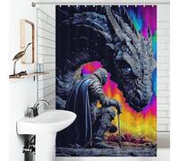 RRTYVFD El último baluarte del dragón: un encuentro heroico - Cortina de ducha antimoho, secado rápido y resistente, con ganchos para baño, 119 x 180 cm