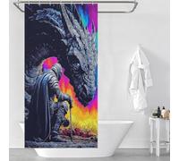 RRTYVFD El último baluarte del dragón: un encuentro heroico - Cortina de ducha de poliéster impermeable y resistente al moho, con ganchos, para niños, mujeres y hombres, 90 x 180 cm
