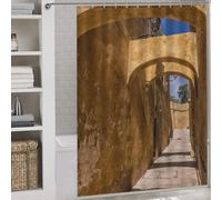 RRTYVFD Gozo Citadel Narrow Street - Cortina de ducha de tela resistente al agua, resistente al moho, con ganchos para cabinas de ducha y bañeras, 163 x 180 cm
