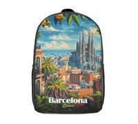 RRTYVFD Hermosa mochila escolar con estampado 3D Ara Parrot para niños, mochila escolar informal para niños y estudiantes de secundaria, Barcelona España Paisaje urbano, 17"