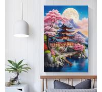 RRTYVFD Hermoso pueblo japonés, cuadros de pared para sala de estar, dormitorio de niño o niña, arte de pared gris, 50 x 75 cm