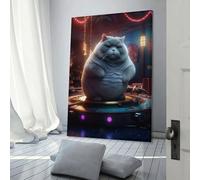 RRTYVFD Imágenes de gato gordo bailando en tocadiscos para pasillo, dormitorio, oficina, baño, decoración de pared, 50 x 75 cm