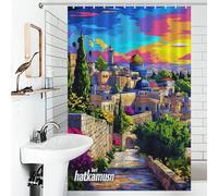 RRTYVFD Jerusalén - Cortina de baño hilarante de poliéster resistente al moho, resistente al moho, para remolque de viaje, 119 x 180 cm