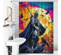 RRTYVFD Knight in Armor - Cortina de ducha de tela impermeable antimoho con cuervos contra una luna llena, juego de cortinas de ducha con 12 ganchos, 46.85 x 70.87 pulgadas