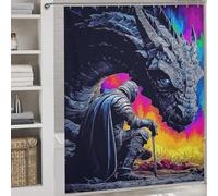 RRTYVFD La última lucha del dragón: Un encuentro heroico. Cortina de ducha de poliéster antimoho para baño de caravana, 177 x 180 cm (69,69 x 70,87 pulgadas).