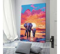 RRTYVFD Lienzo con impresiones de elefantes africanos y atardecer para pared, ideal para habitación de niños y niñas, 30 x 45 cm