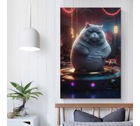 RRTYVFD Lienzo de gato gordo bailando en tocadiscos para decoración rústica de baño, 50 x 75 cm