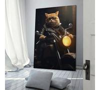 RRTYVFD Lienzo de pared con diseño de gato atigrado y motocicleta para sala de estar, cocina, decoración del hogar, impresiones artísticas modernas de 30 x 45 cm.