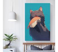 RRTYVFD Lienzo de pared con diseño de gato kawaii comiendo sashimi para sala de estar, cocina, decoración del hogar, impresiones artísticas modernas de 20 x 30 cm.