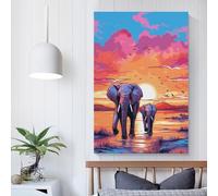 RRTYVFD Lienzo de pared con elefantes africanos al atardecer para sala de estar, dormitorio, cocina, pasillo, escaleras, obra de arte de 20 x 30 cm.