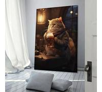 RRTYVFD Lienzo decorativo con diseño de gato peludo bebiendo cerveza para habitación de niños y niñas, 30 x 45 cm