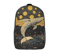 RRTYVFD Lion Under The Milky Way - Mochila escolar para niños, con impresión 3D, mochila escolar de moda para niños y estudiantes de primaria y secundaria, Ballena saltando a las estrellas, 17"