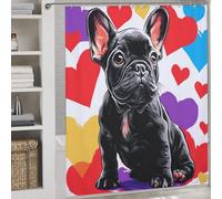 RRTYVFD Love at First Sight - Cortinas de ducha con diseño de bulldog francés, a prueba de moho, tela de poliéster impermeable, moderna, repelente al agua, para el hogar, baño, 177 x 180 cm