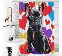 RRTYVFD Love at First Sight - Cortinas de ducha de bulldog francés, a prueba de moho, tela 100 % poliéster, cortina de ducha de hotel para remolque de viaje, 119 x 180 cm