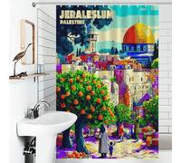 RRTYVFD Mercados animados de Jerusalén: Un Viaje Alto en Colores. Cortina de ducha de tela impermeable y antimoho, con 12 ganchos, 119 x 180 cm.