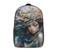 RRTYVFD Mochila 3D "El vagabundo mira hacia atrás" para niños, impermeable, ideal para la escuela, con libros y estilo lindo y relajado. Adecuado para niñas y niños., Magic Of The Mermaid, 17"