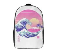 RRTYVFD Mochila 3D Great Wave Purple Night para niños, impermeable, mochila escolar, bonita mochila de moda, casual, para niños y niñas, The Great Vaporwave, 17"