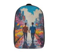 RRTYVFD Mochila con impresión 3D romántica de gatos para parejas, mochilas escolares para niños, mochila de viaje de alta capacidad, mochila escolar para niños y niñas, Pareja caminando en la ciudad