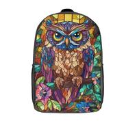 RRTYVFD Mochila escolar con diseño de león en vestido floral, de cristal tintado, impresión 3D, para niños de primaria y secundaria, Stained Glass Owl, 17"