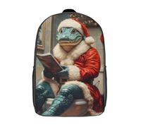 RRTYVFD Mochila escolar con estampado 3D de lobo en traje de Papá Noel, con bolsillos grandes, para niños, mochilas para niños, niñas, mochilas escolares para niños, Gator Santa on the Toilet, 17"