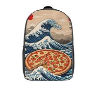 RRTYVFD Mochila escolar de arte Kintsugi con diseño de langosta dorada con impresión 3D, mochila escolar para niños y niñas, mochila para laptop, para niños, estudiantes, adultos, Pizza Great Wave, 17