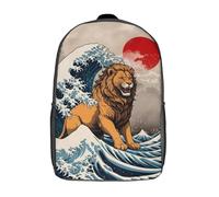 RRTYVFD Mochila escolar de arte Kintsugi con diseño de langosta dorada con impresión 3D, mochila escolar para niños y niñas, mochila para laptop, para niños, estudiantes, adultos, Lion Great Wave, 17"