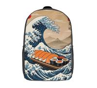 RRTYVFD Mochila escolar de arte Kintsugi con diseño de langosta dorada con impresión 3D, mochila escolar para niños y niñas, mochila para laptop, para niños, estudiantes, adultos, Sushi Great Wave, 17