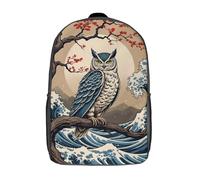 RRTYVFD Mochila escolar de arte Kintsugi con diseño de langosta dorada con impresión 3D, mochila escolar para niños y niñas, mochila para laptop, para niños, estudiantes, adultos, Owl Great Wave, 17"
