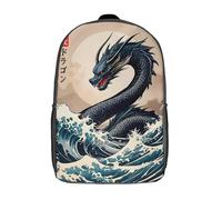 RRTYVFD Mochila escolar de arte Kintsugi con diseño de langosta dorada con impresión 3D, mochila escolar para niños y niñas, mochila para laptop, para niños, estudiantes, adultos, Gran ola de dragón