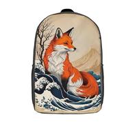 RRTYVFD Mochila escolar de arte Kintsugi con diseño de langosta dorada con impresión 3D, mochila escolar para niños y niñas, mochila para laptop, para niños, estudiantes, adultos, Gran ola de Kitsune