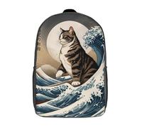 RRTYVFD Mochila escolar de arte Kintsugi con diseño de langosta dorada con impresión 3D, mochila escolar para niños y niñas, mochila para laptop, para niños, estudiantes, adultos, Gran ola de gato, 17